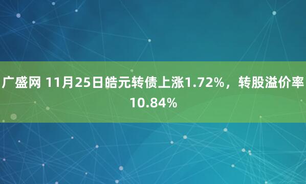 广盛网 11月25日皓元转债上涨1.72%，转股溢价率10.84%